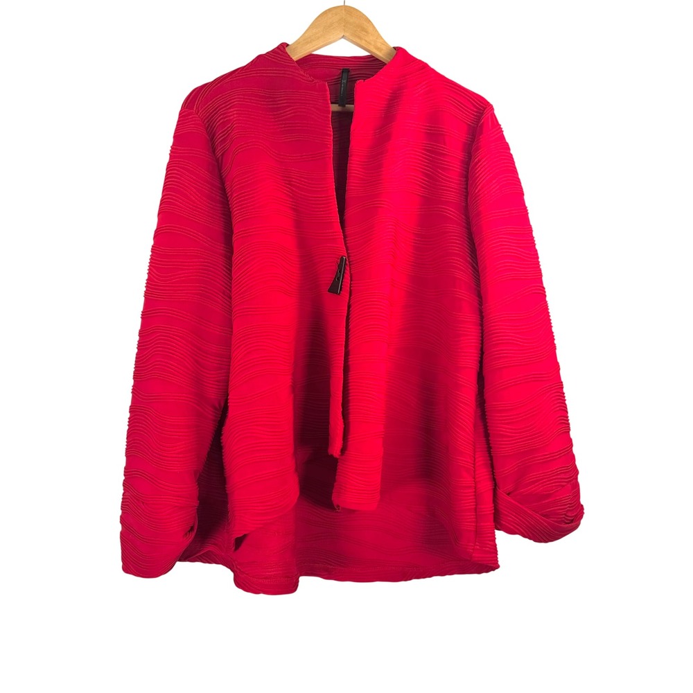 IC by Connie K Jacket sz XXL Red crinkle Textured Artsy Lagenlook avant garde